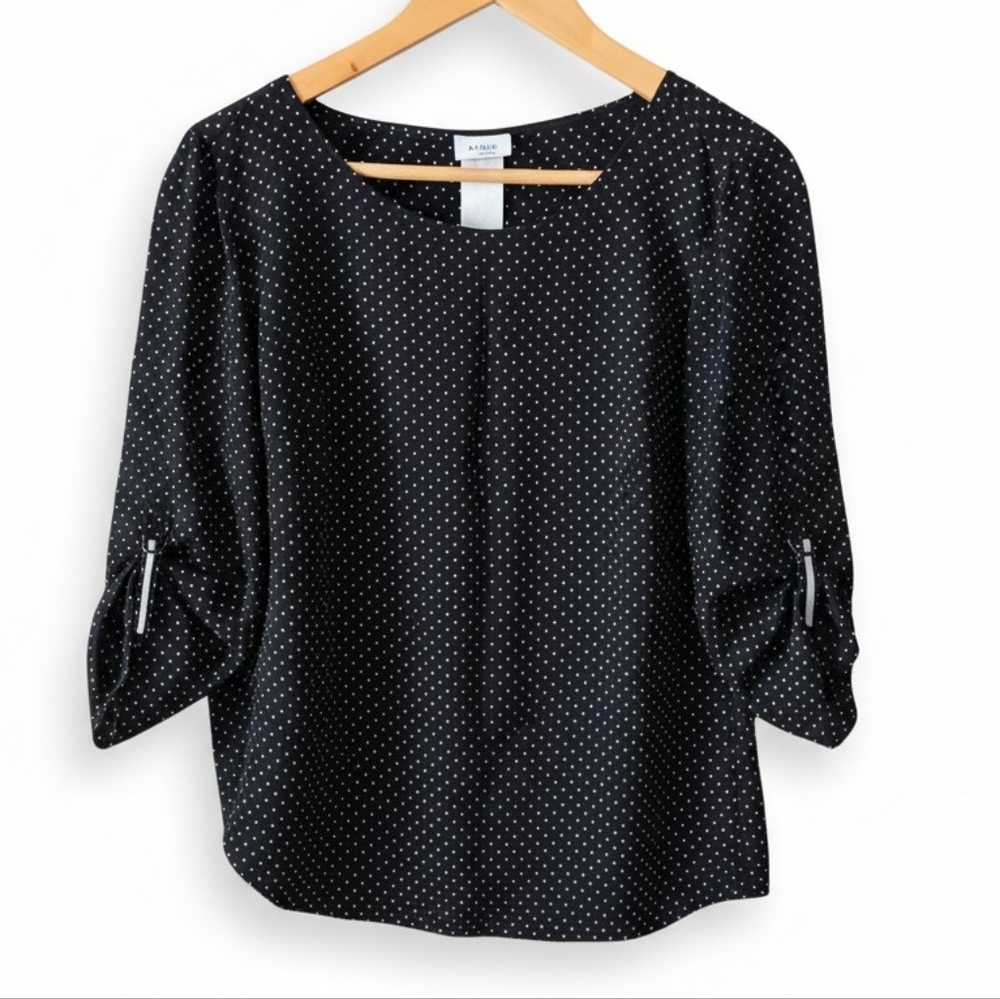 Akris Punto Mulberry Silk Black White Polka Dot Blouse Size US 10